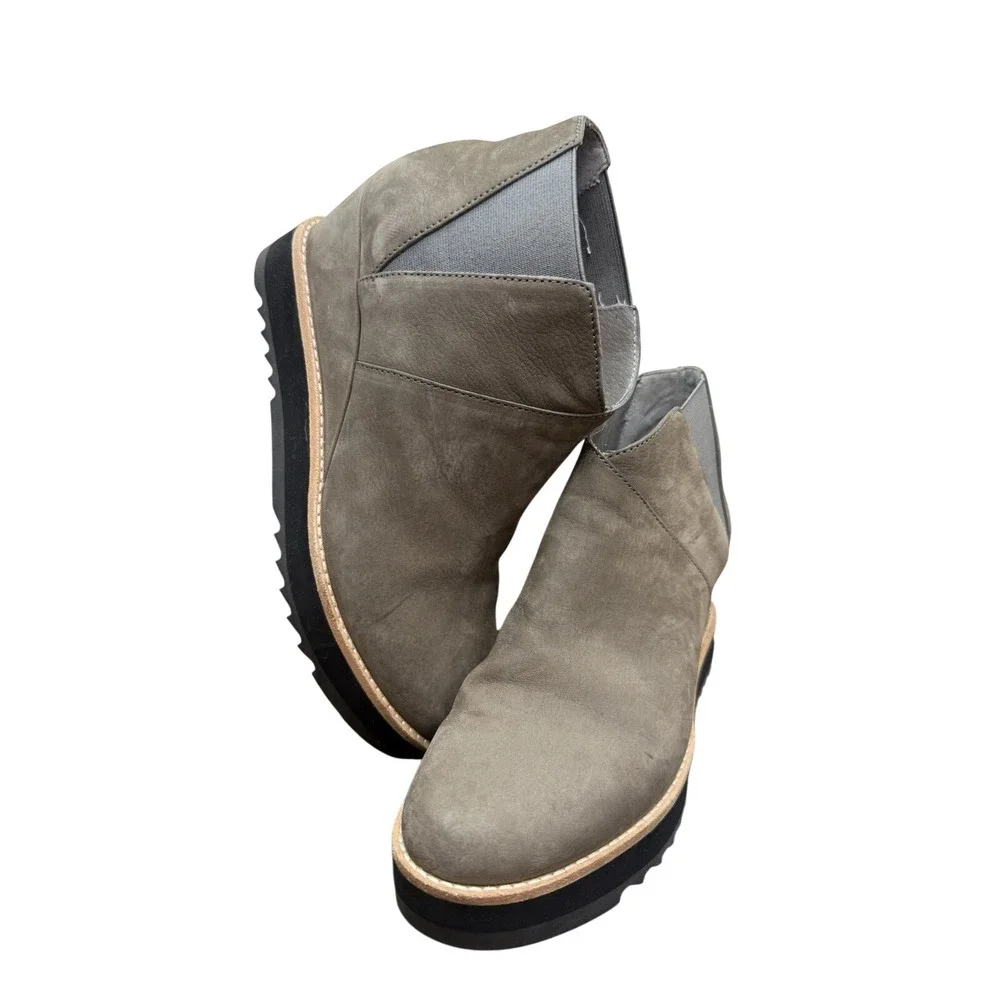 Eileen Fisher Caddy-TN Women's US 8.5 Chelsea Bootie Graphite Nubuck‎ Wedge Heel